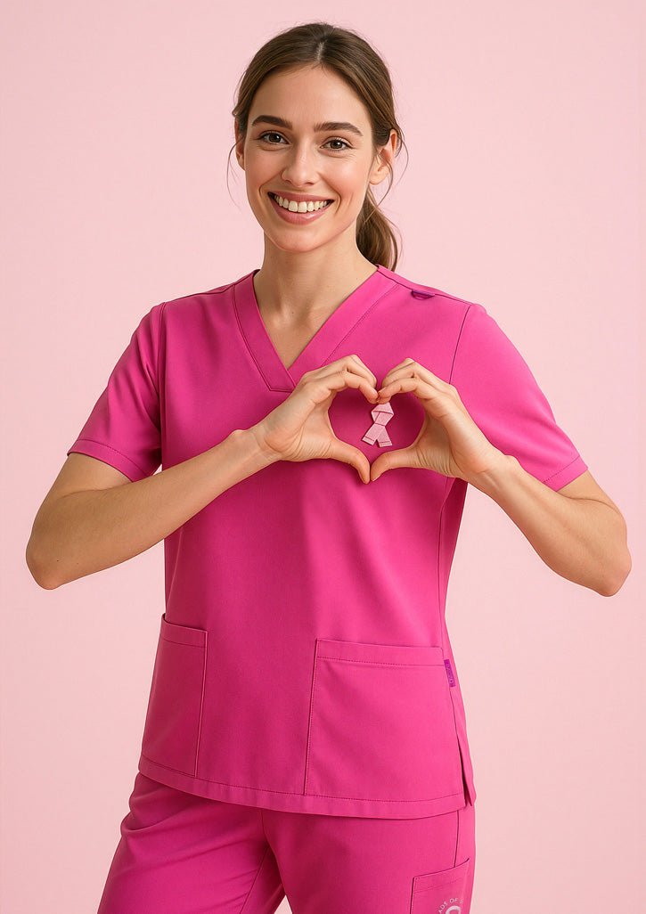 BIZ CARE Womens Pink V-Neck Scrub Top CST245LS